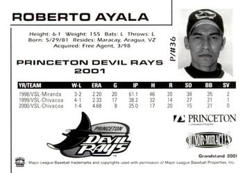 2001 Grandstand Princeton Devil Rays #NNO Roberto Ayala Back