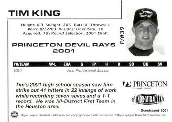 2001 Grandstand Princeton Devil Rays #NNO Tim King Back