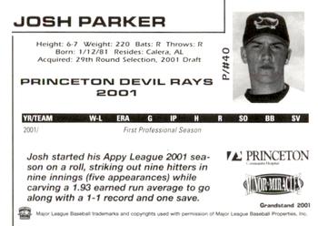 2001 Grandstand Princeton Devil Rays #NNO Josh Parker Back