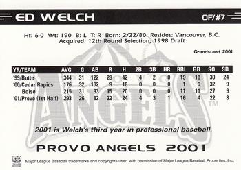 2001 Grandstand Provo Angels #7 Ed Welch Back