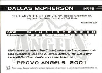 2001 Grandstand Provo Angels #8 Dallas McPherson Back