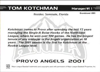 2001 Grandstand Provo Angels #11 Tom Kotchman Back