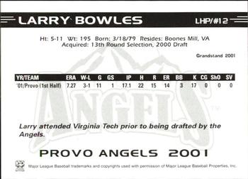 2001 Grandstand Provo Angels #12 Larry Bowles Back