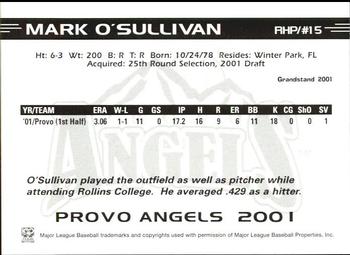 2001 Grandstand Provo Angels #15 Mark O'Sullivan Back