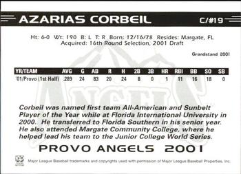 2001 Grandstand Provo Angels #19 Azarias Corbeil Back