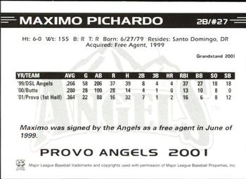 2001 Grandstand Provo Angels #27 Maximo Pichardo Back