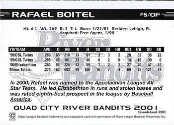2001 Grandstand Quad City River Bandits #NNO Rafael Boitel Back