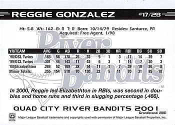 2001 Grandstand Quad City River Bandits #NNO Reggie Gonzalez Back