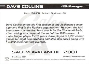 2001 Grandstand Salem Avalanche #NNO Dave Collins Back