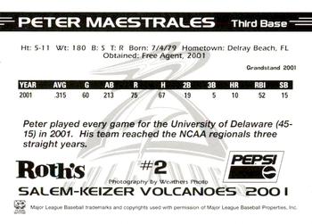 2001 Grandstand Salem-Keizer Volcanoes #2 Peter Maestrales Back