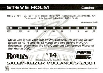 2001 Grandstand Salem-Keizer Volcanoes #14 Steve Holm Back