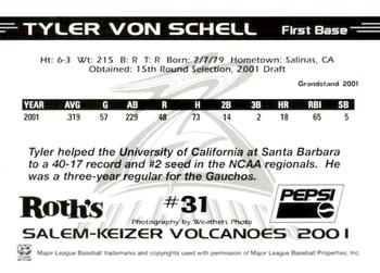 2001 Grandstand Salem-Keizer Volcanoes #31 Tyler Von Schell Back