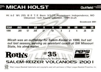 2001 Grandstand Salem-Keizer Volcanoes #35 Micah Holst Back