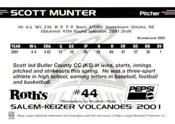 2001 Grandstand Salem-Keizer Volcanoes #44 Scott Munter Back