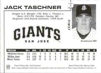 2001 Grandstand San Jose Giants #7 Jack Taschner Back