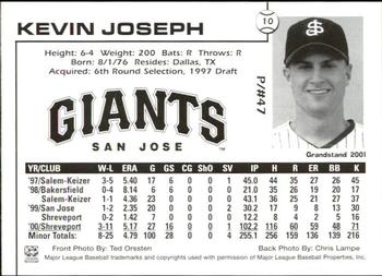 2001 Grandstand San Jose Giants #10 Kevin Joseph Back