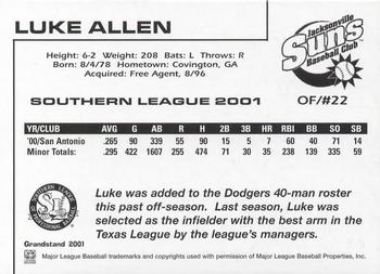 2001 Grandstand Southern League Top Prospects #NNO Luke Allen Back