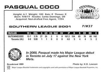 2001 Grandstand Southern League Top Prospects #NNO Pasqual Coco Back