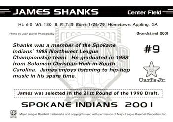 2001 Grandstand Spokane Indians #NNO James Shanks Back