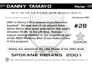 2001 Grandstand Spokane Indians #NNO Danny Tamayo Back