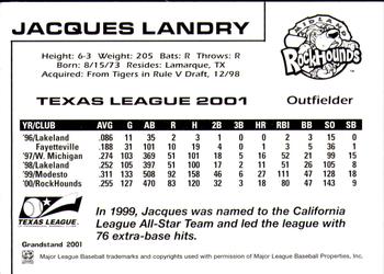 2001 Grandstand Texas League Top Prospects #NNO Jacques Landry Back