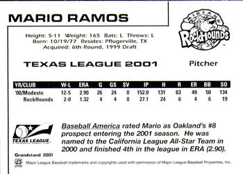 2001 Grandstand Texas League Top Prospects #NNO Mario Ramos Back