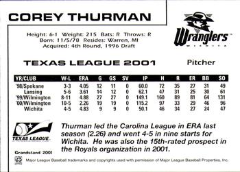 2001 Grandstand Texas League Top Prospects #NNO Corey Thurman Back