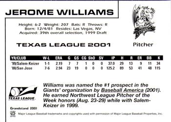 2001 Grandstand Texas League Top Prospects #NNO Jerome Williams Back