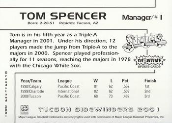 2001 Grandstand Tucson Sidewinders #NNO Tom Spencer Back