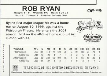 2001 Grandstand Tucson Sidewinders #NNO Rob Ryan Back