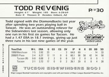 2001 Grandstand Tucson Sidewinders #NNO Todd Revenig Back