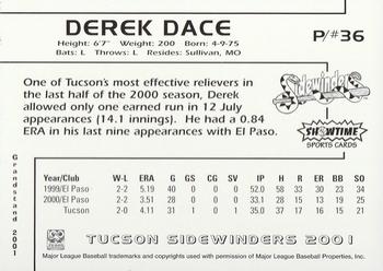 2001 Grandstand Tucson Sidewinders #NNO Derek Dace Back