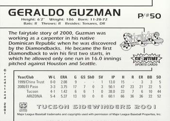 2001 Grandstand Tucson Sidewinders #NNO Geraldo Guzman Back