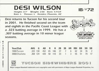 2001 Grandstand Tucson Sidewinders #NNO Desi Wilson Back