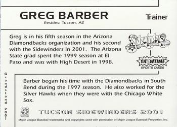 2001 Grandstand Tucson Sidewinders #NNO Greg Barber Back