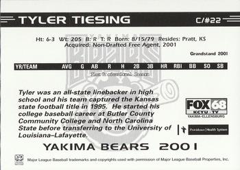 2001 Grandstand Yakima Bears #NNO Tyler Tiesing Back