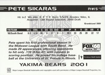 2001 Grandstand Yakima Bears #NNO Pete Sikaras Back