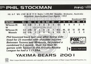 2001 Grandstand Yakima Bears #NNO Phil Stockman Back