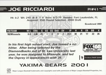 2001 Grandstand Yakima Bears #NNO Joe Ricciardi Back