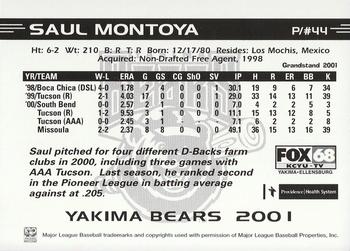 2001 Grandstand Yakima Bears #NNO Saul Montoya Back