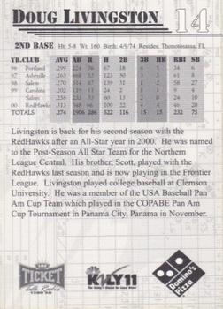 2001 Fargo-Moorhead RedHawks #NNO Doug Livingston Back