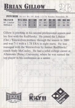 2001 Fargo-Moorhead RedHawks #NNO Brian Gillow Back