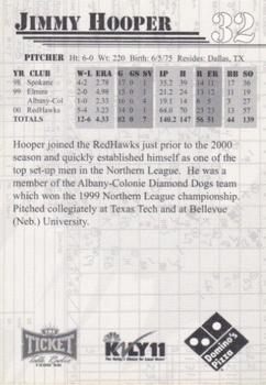 2001 Fargo-Moorhead RedHawks #NNO Jimmy Hooper Back