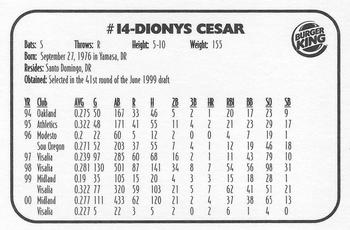 2001 Huntsville Stars #NNO Dionys Cesar Back