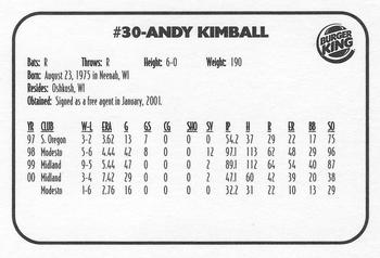 2001 Huntsville Stars #NNO Andy Kimball Back