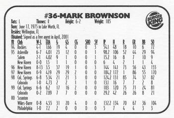 2001 Huntsville Stars #NNO Mark Brownson Back