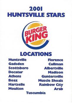 2001 Huntsville Stars #NNO Sponsor Card Front