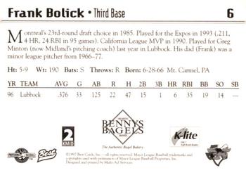 1997 Best Midland Angels #6 Frank Bolick Back