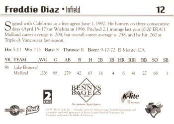 1997 Best Midland Angels #12 Freddie Diaz Back
