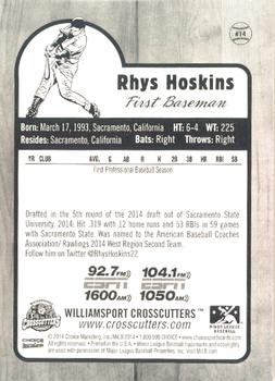 2014 Choice Williamsport Crosscutters #14 Rhys Hoskins Back
